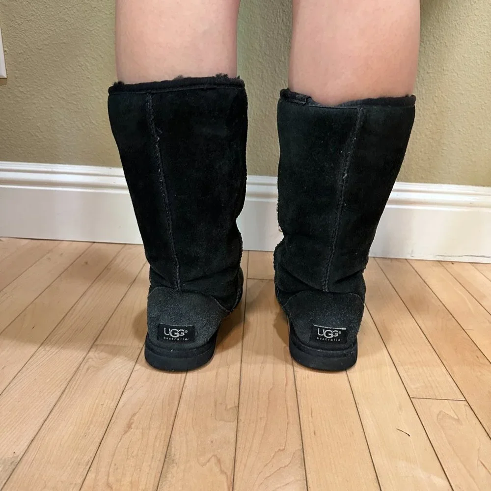 UGG Classic Tall Black Shearling Boots - Womens Size 6